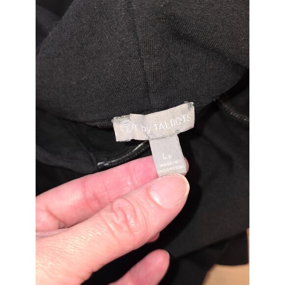 T by Talbots Jacket Lp Hoodie Black Sweatshirt Zip Cinched Waist Pockets Modal - Picture 7 of 8